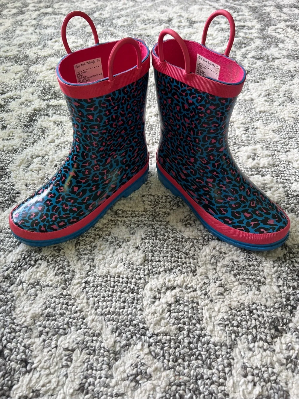 Girls Leopard-Print Rain Boots with Pink Trim